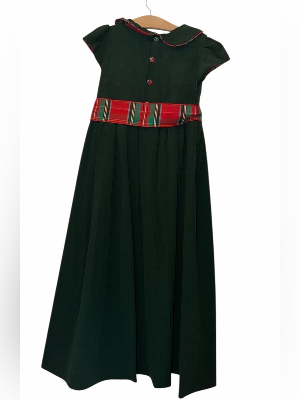 Bailey Boys girls green thin wale corduroy dress tartan plaid trim sz 10 holiday